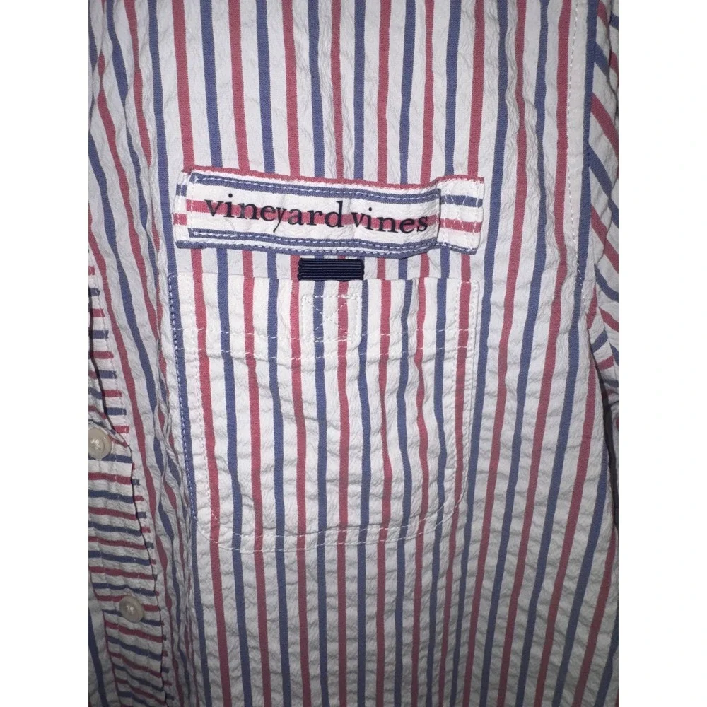 Vineyard Vines Performance Shirt Dress Women 4 Red White Blue Striped Seersucker